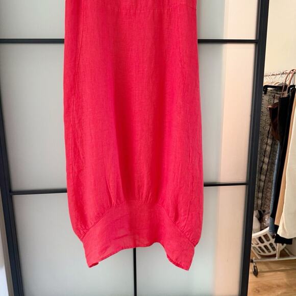 Rosemarie Sz L Linen Dress Coral Red Shift Sleeveless Lagenlook Boho Natural - Picture 4 of 16